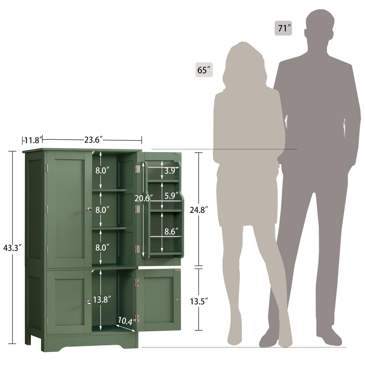 TEENFON 43" H Storage Cabinet with 4 Doors, Kitchen Cabinet with 6 Door Shelves, Kitchen Pantry Cabinets for Living Room, Dining Room, Bathroom, Forest Green