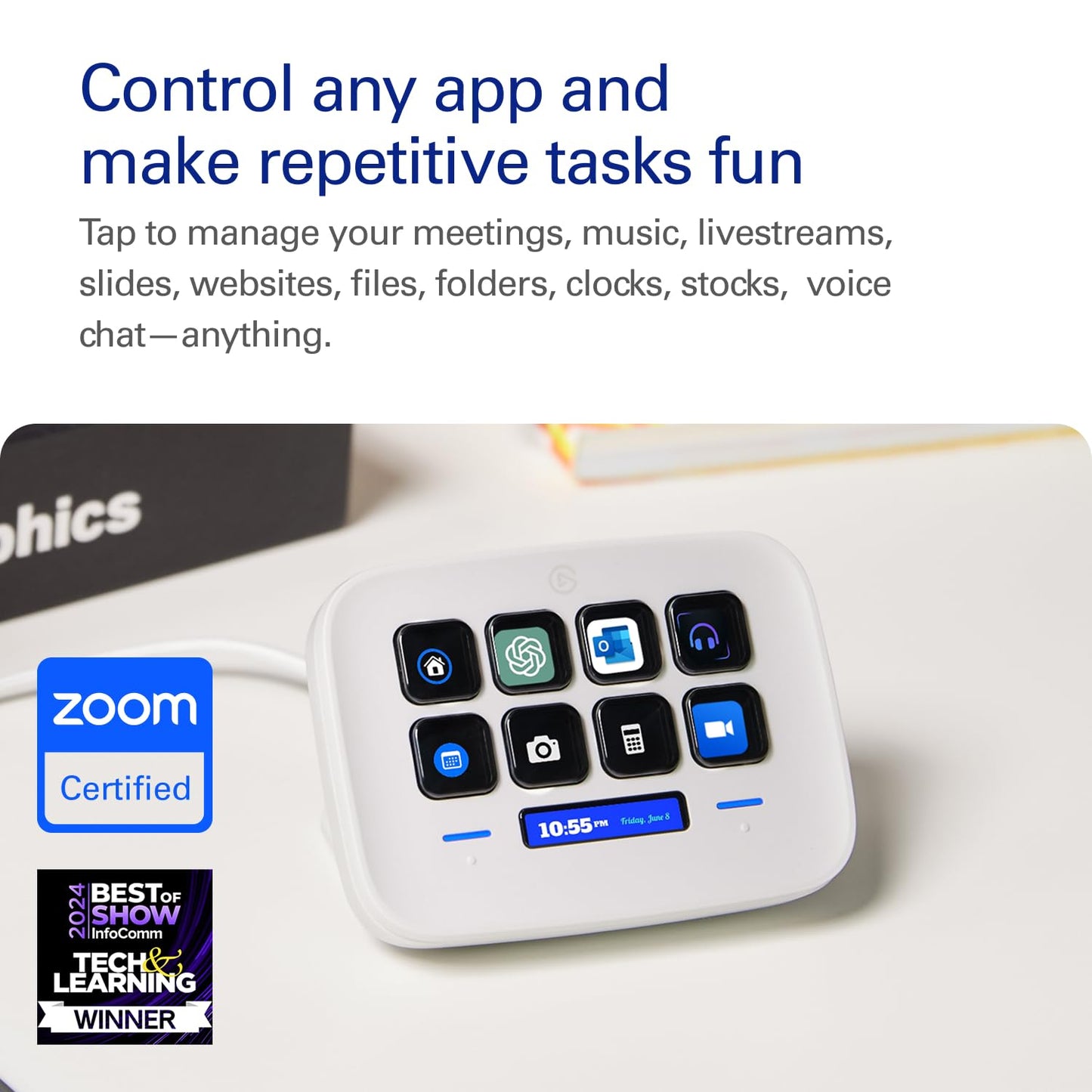 Elgato Stream Deck Neo – 8 Customizable Keys, 2 Touch Points, Speed Through Tasks & Workflows - Control Word, Excel, PowerPoint, Teams, Zoom, Spotify and More, Drag-’n-Drop Setup - Works with Mac & PC