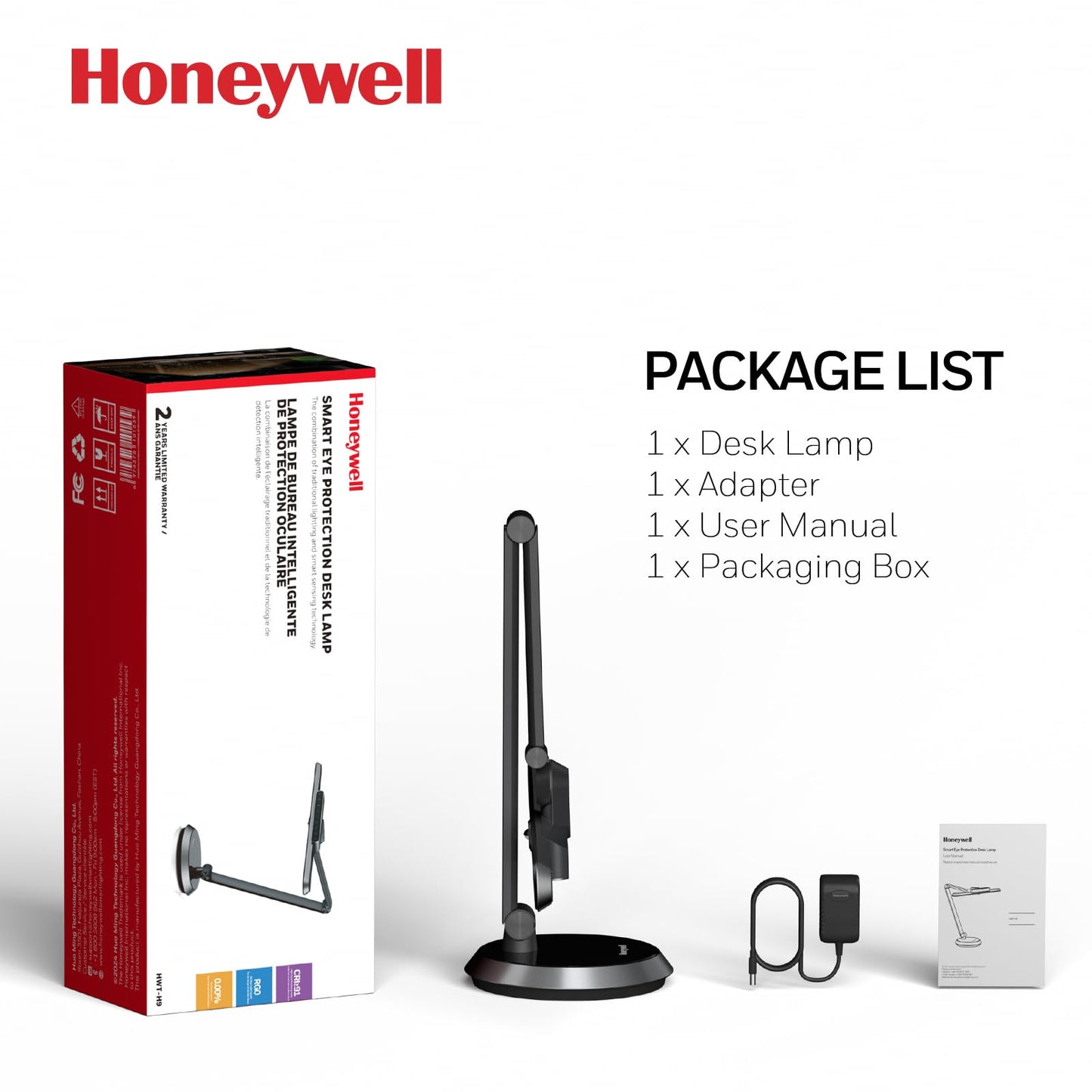 Honeywell Desk Lamp for Home Office, H9 Sunturalux™ Eye-Caring LED Desk Light, 1000LM Dimmable Desk Lamp with Timer and Auto-Sensing, Adjustable Desk Reading Light or Study, Cumputer, Architect