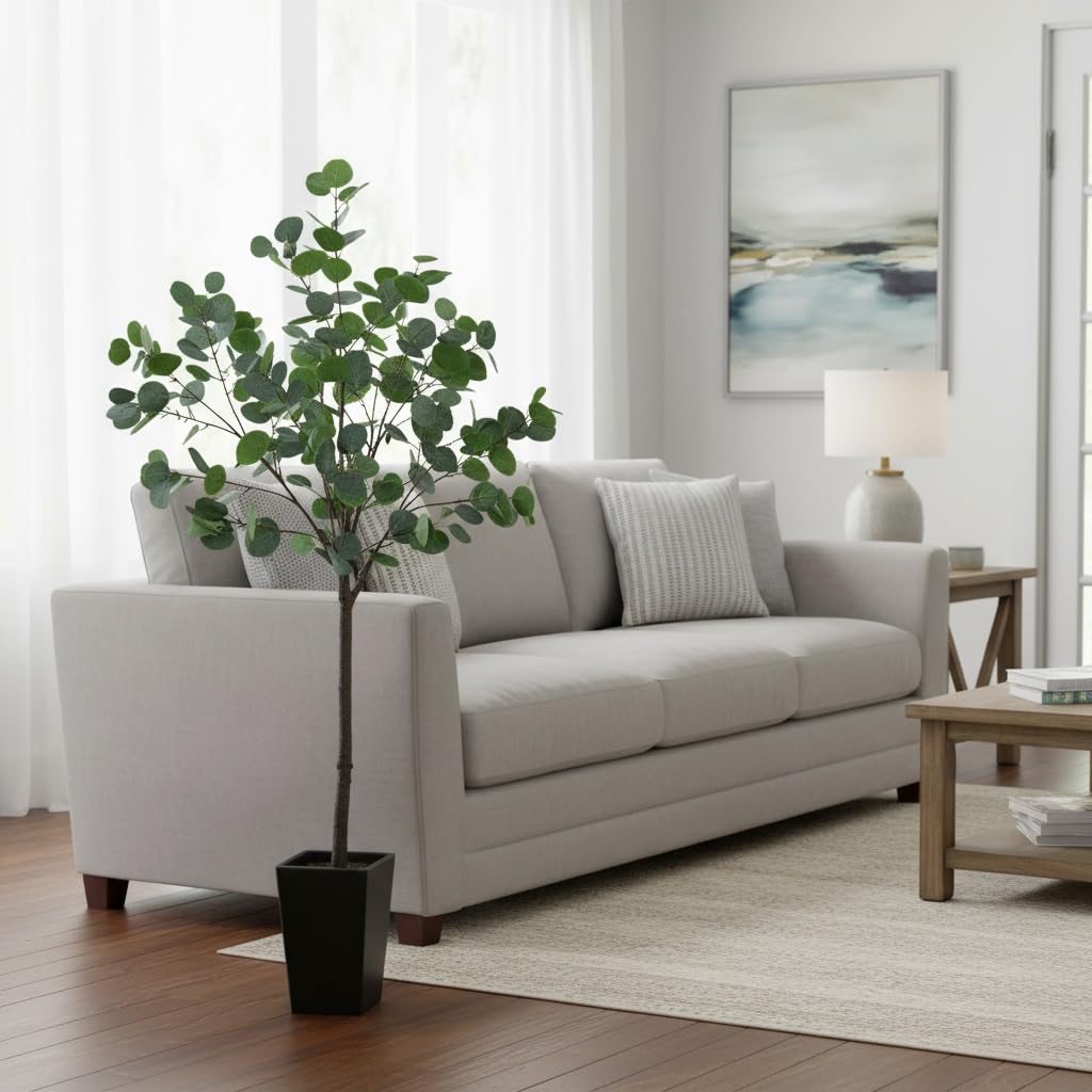 Aveyas 5ft Artificial Eucalyptus Tree for Home Decor, 5 ft Large Faux Floor Plant Fake Silk Trees with Pot for Indoor Outdoor House Living Room Office (5 Feet Tall Including Raised Pot)