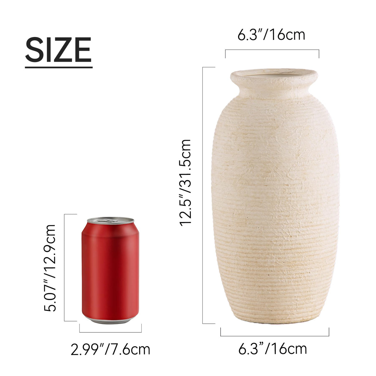 Ceramic Flower Vase, 12.5" Large Rustic Farmhouse Vases Home Decor Tall Pottery Decorative Pampas Vase for Table Living Room Entryway Mantel Bookshelf Bedroom Bathroom Kitchen-White