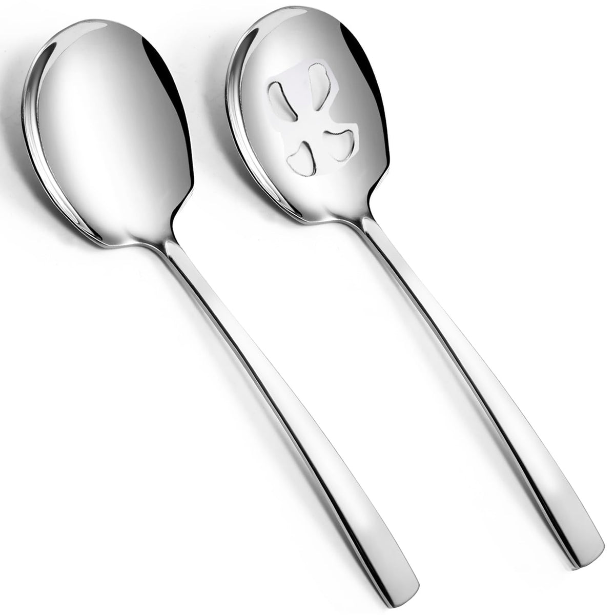Large Serving Spoons Set Stainless Steel 12 Inch Slotted Spoon and Serving Spoon Serving Utensils for Buffet Catering Dishwasher Safe(1 Spoons, 1 Slotted,Silver)