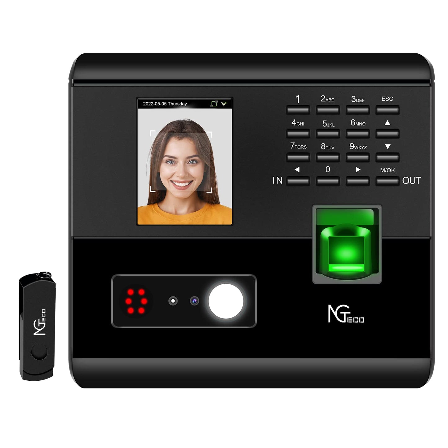 NGTeco Time Clock for Small Business, 4-in-1 Employee Attendance Machine with Face, Fingerprint, RFID Card & PIN Code, 2.4GHz WiFi, Mobile App Control for iOS Android, Shift Management, No Monthly Fee