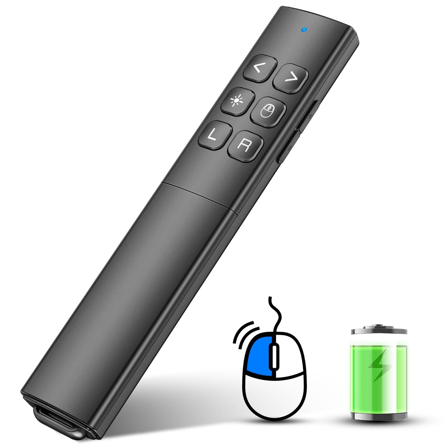 Presentation Clicker with Air Mouse - USB C Wireless Presenter Remote Clicker with Light Pointer, PowerPoint Clicker for Presentation, Computer Pointer Clicker Slide Advancer for Mac,Laptop, Black