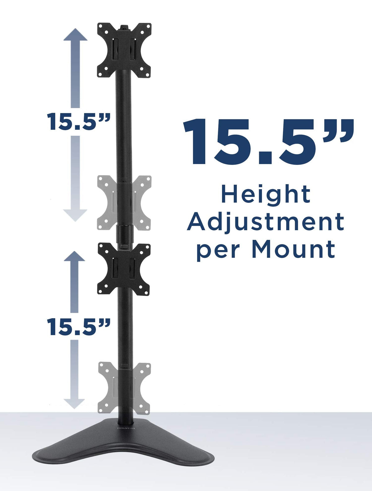 Mount-It! Vertical Dual Monitor Stand, Stacked Desk Mount Fits Two 13–32 Inch Screens up to 17.6 lbs Each, Height Adjustable Free Standing Pole with Tilt Swivel Rotate, Ergonomic VESA Riser, Black