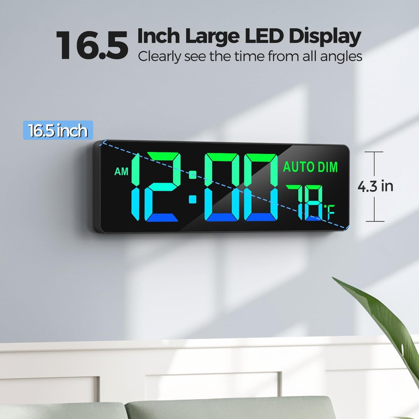 REACHER 16.5" Large Digital Wall Timer Clock with Countdown Timer, Auto Dimmer, Temperature, Remote Control, LED Wall Clock for Teacher, Classroom, Office, Home Decor, Kitchen, Gym, Living Room
