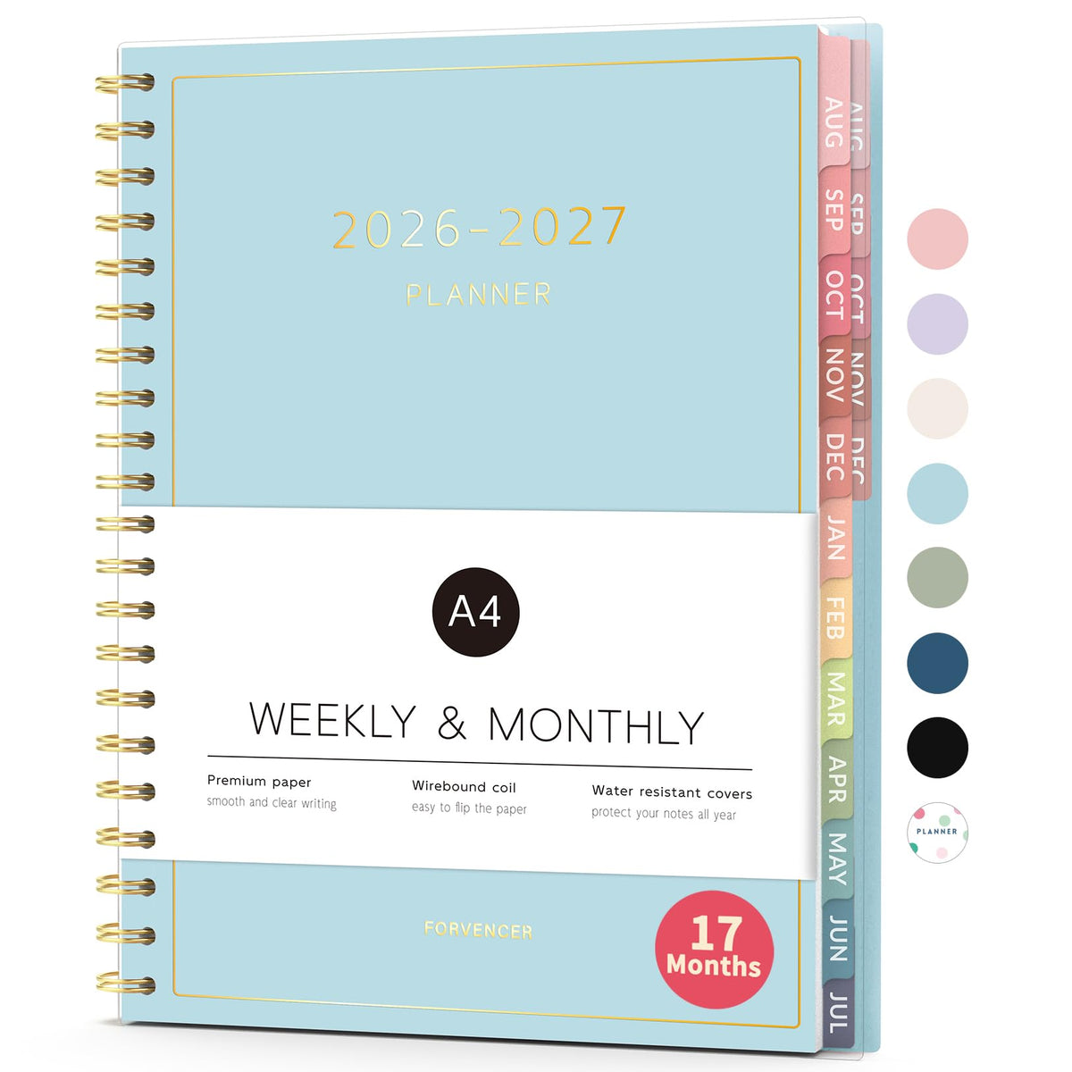 Aug 2026 - Dec 2027 Planner, Forvencer 17 Month Academic Planner 2026-2027, 8.5" x 11", Calendar Planner Weekly and Monthly, Daily Agenda Book, College School Supplies for Student Teacher, A4, Blue