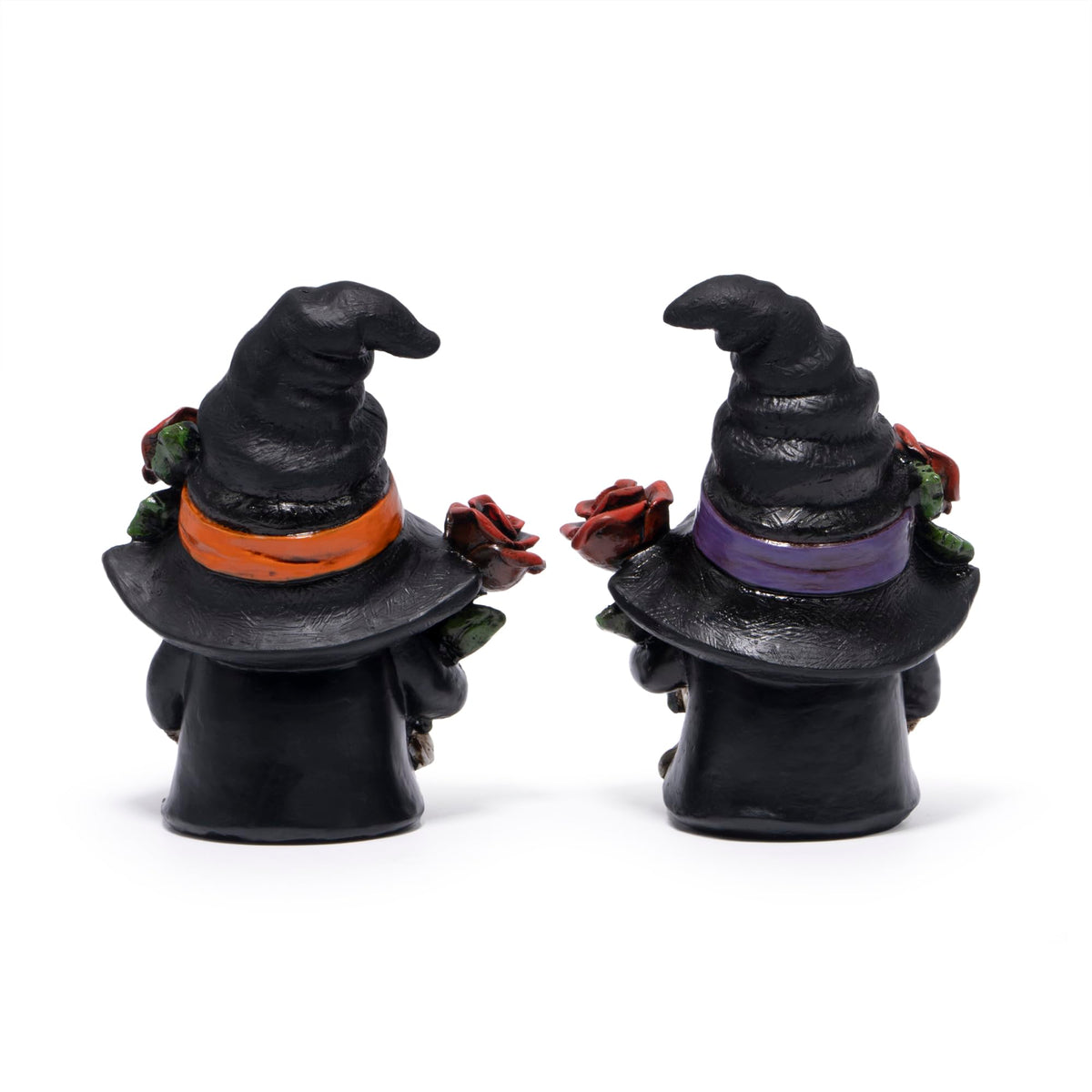 Hodao Halloween Gnomes Decorations Indoor, Resin Halloween Skull Head Handmade Figurines with Witch Hat & Rose Decor for Gift Home Bedroom Party Office Table - 2 Pcs, Black Hats