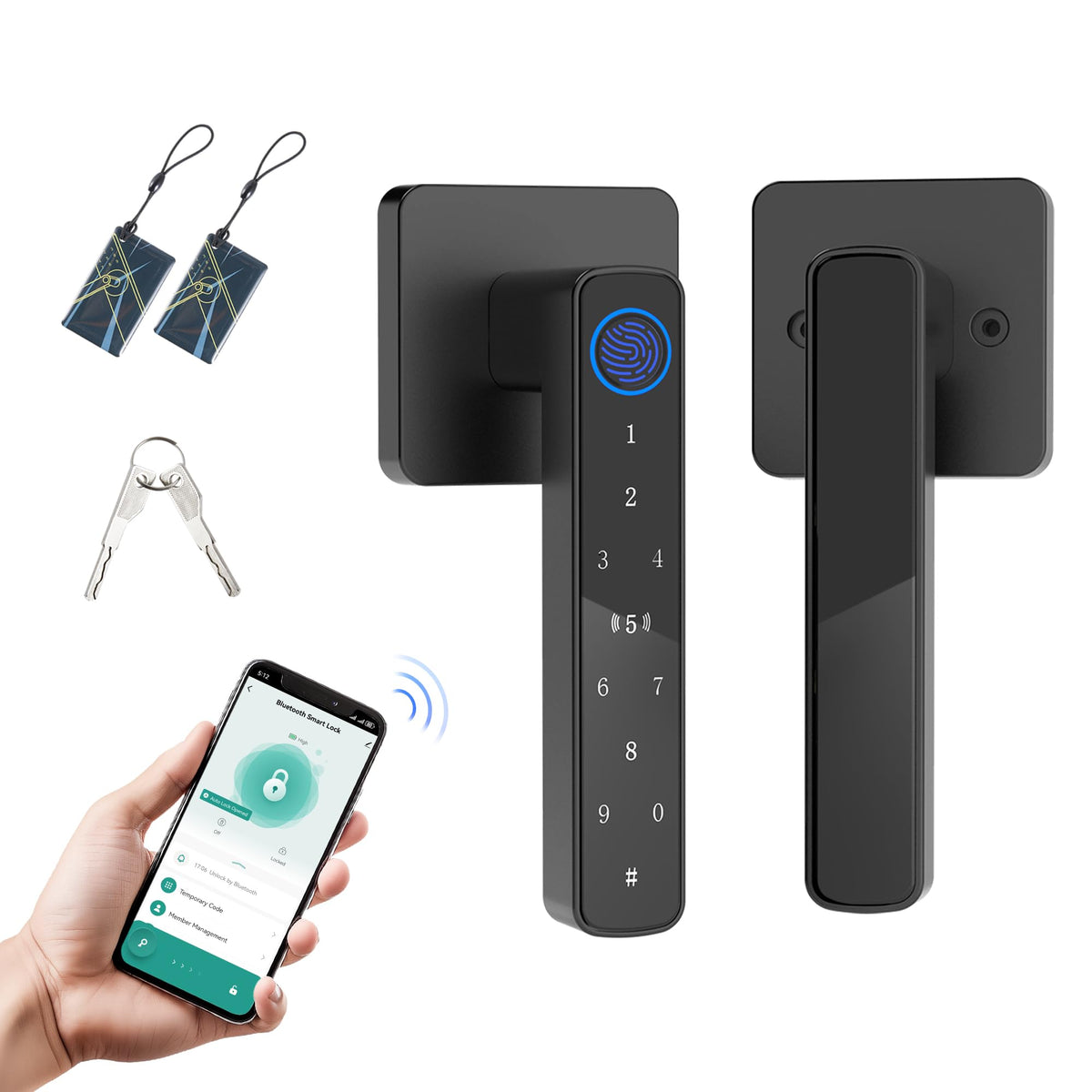 Fingerprint Door Lock-Smart Door knob, Biometric Door Locks,with App/Code/Backup Key/Fingerprint/IC Card, Smart Door Knob Keyless Entry Door Lock with Handle for Home Hotel Office Apartment Bedroom