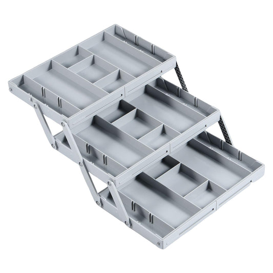 2/3 Tier Drawer Organizer, Collapsible Multi Level Drawer Organizer Tray, Expandable Bathroom Desk Drawer Organizer Trays, Adjustable Compartments Storage Trays for Jewelry (Single Row 3 Tiers)