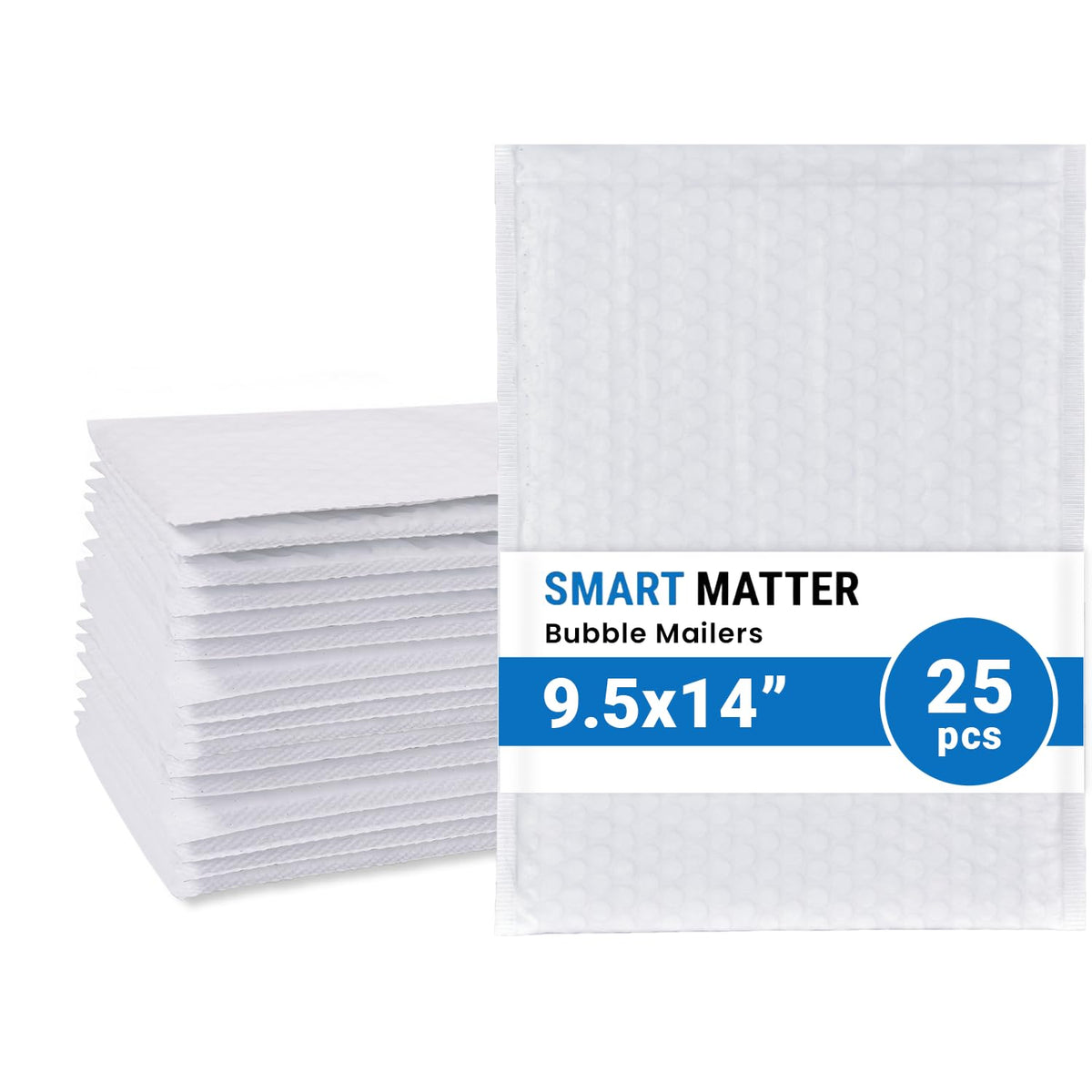 SMART MATTER Poly Bubble Mailer 9.5x14" (Usable Size) | 25 Pcs White Bubble Mailers | Opaque Design, Water Resistant, Self Seal, Durable Bubble Packaging Envelopes for Small Business, Online Sellers