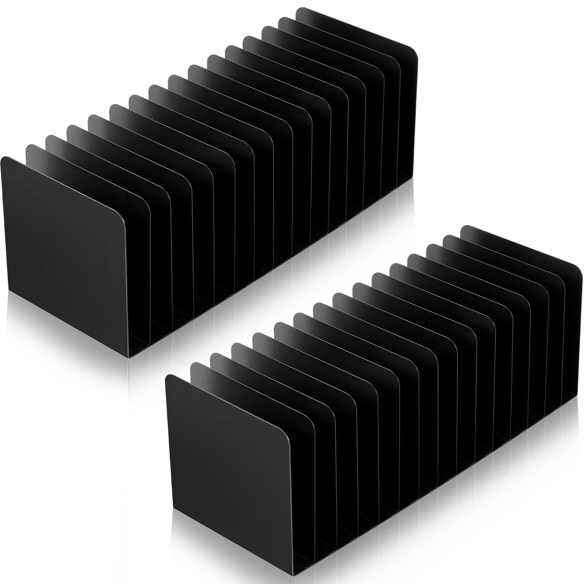 Suzile 2 Pcs Vertical Metal Desk File Organizer, 15 Compartments Desktop Document Sorter & Mail Holder for Office Home Classroom, 15.75 l x 5.79 W x 5.41 H, Black