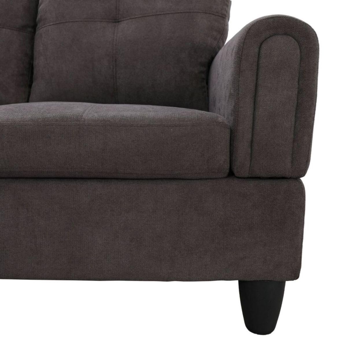 UOCFYK Dark Brown L-Shaped 3-Piece Flannel Sofa with Storage Ottoman Set, Sectional Couch Sofa Set for Living Room, Office, Small Space