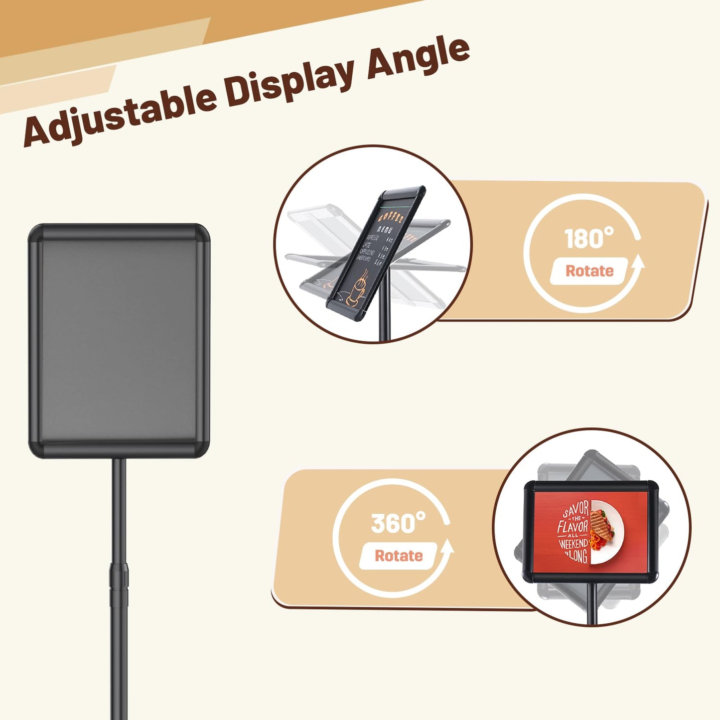 Newzueby Adjustable Pedestal Floor Stand Sign Holder for 8.5*11 inches Poster or chalk board, Snap open frame,360° Rotation,Outdoor Indoor Standing Display Sign Holders for advertising ,Black