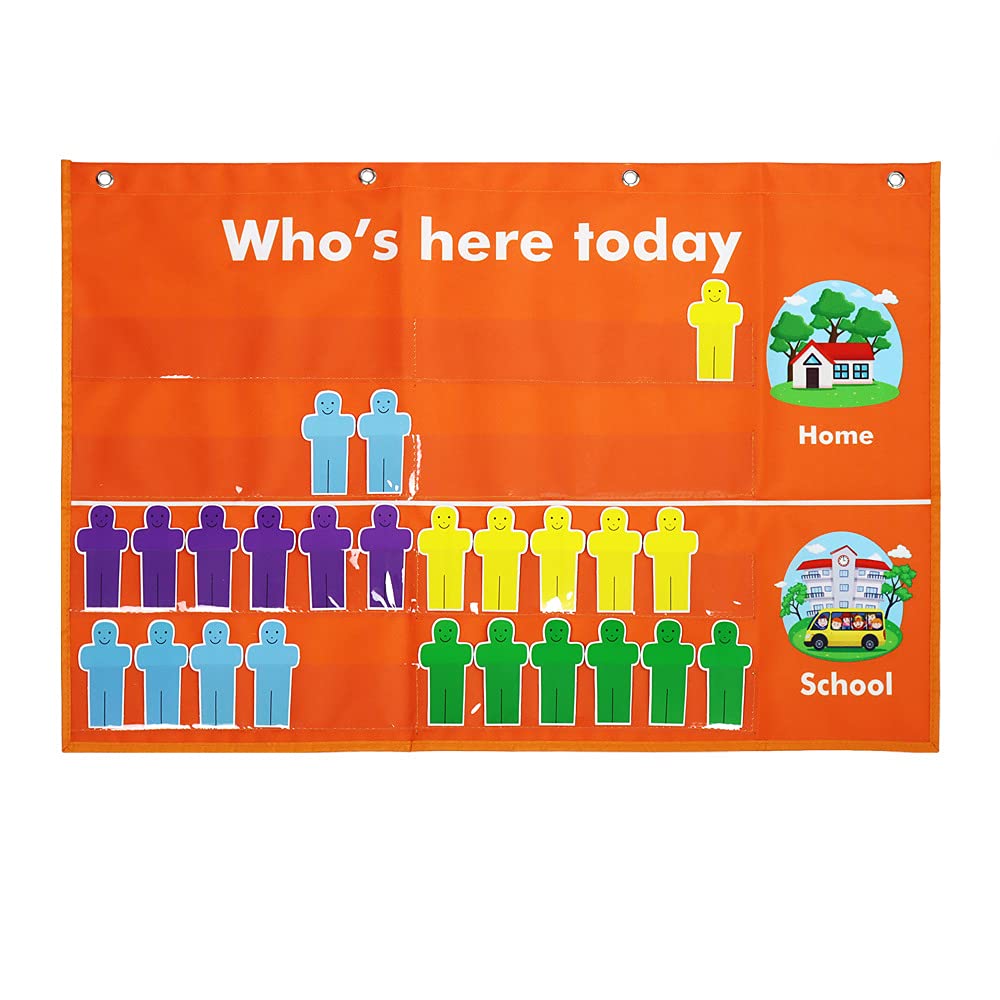 Auchq Classroom Attendance Chart Helping Hands Pocket Chart,Durable Classroom Management Pocket Chart for for Classroom,Homeschool,Preschool Supplies
