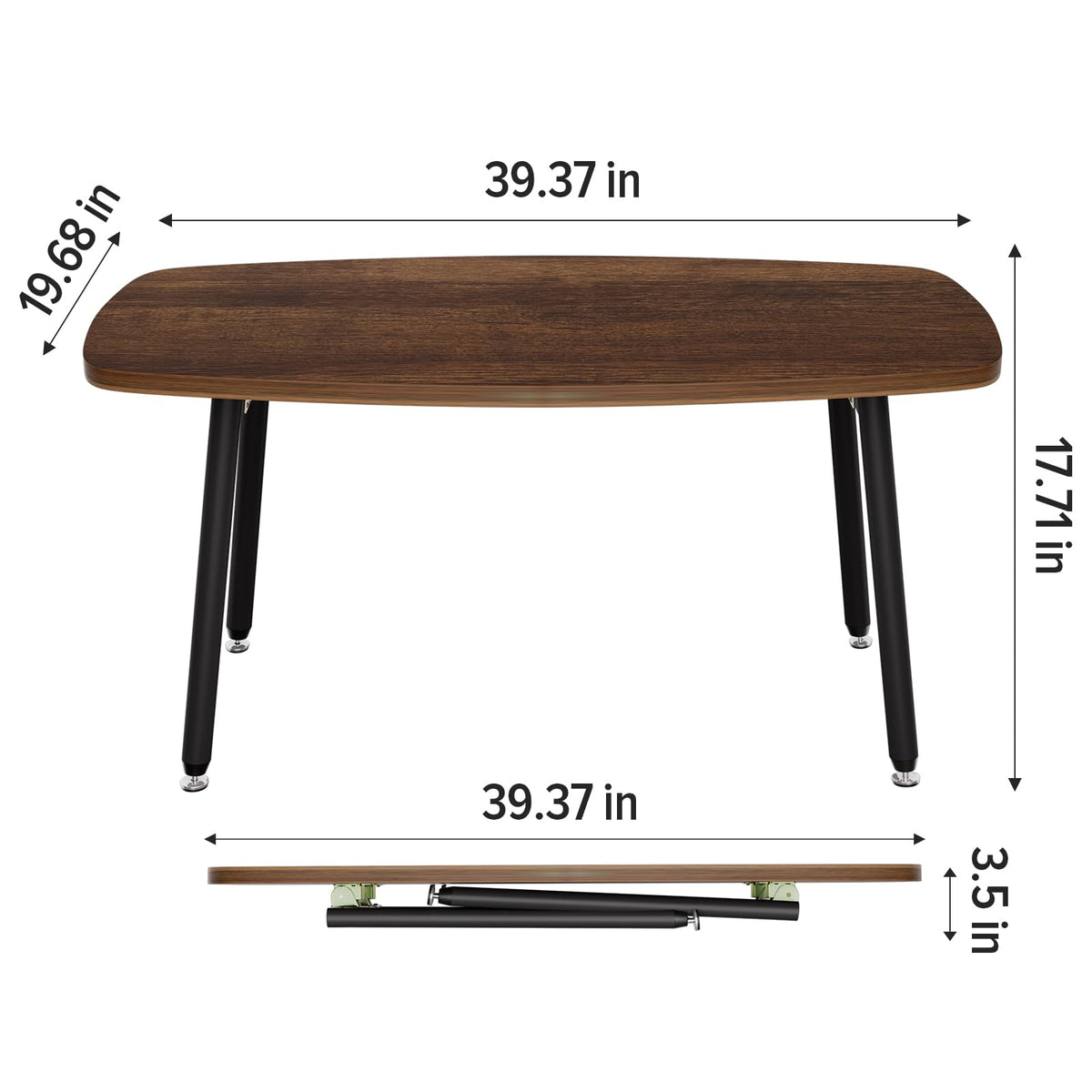 WOHOMO Folding Coffee Table for Small Spaces, No Assembly Farmhouse Portable Living Room Table, Walnut 39.3x19.6x17.7 Inch