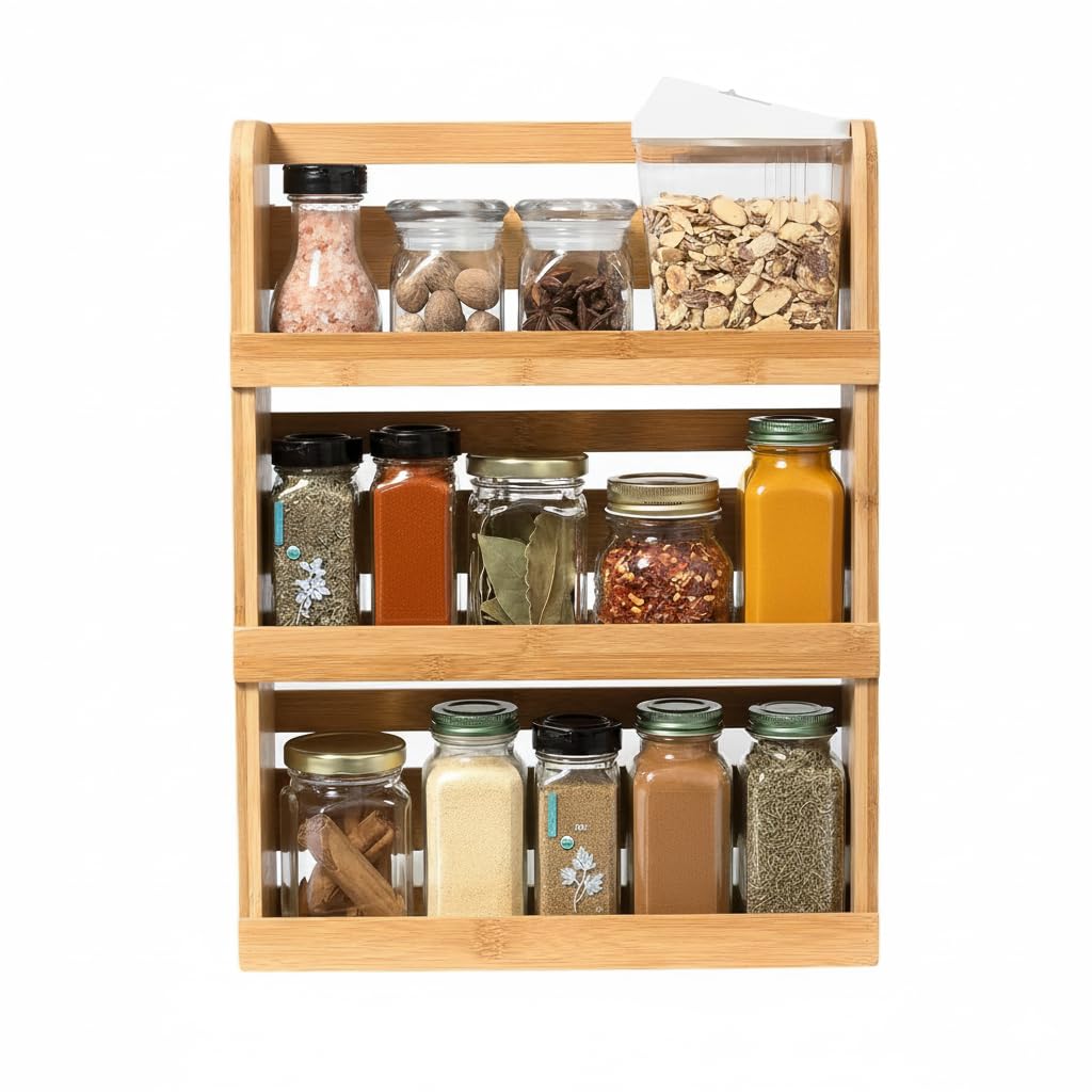Lipper International 8840 Bamboo 3-Tier Spice Rack, 2.75-inch Depth Accommodates many Types of Spice Jars