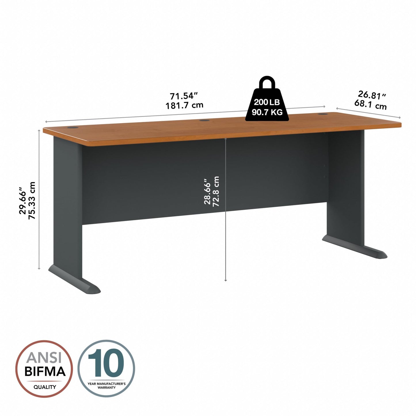 Bush Business Furniture Series A 72W Desk in Natural Cherry and Slate, Large Workstation for Home or Professional Workspace, Desktop Solution for Office Use