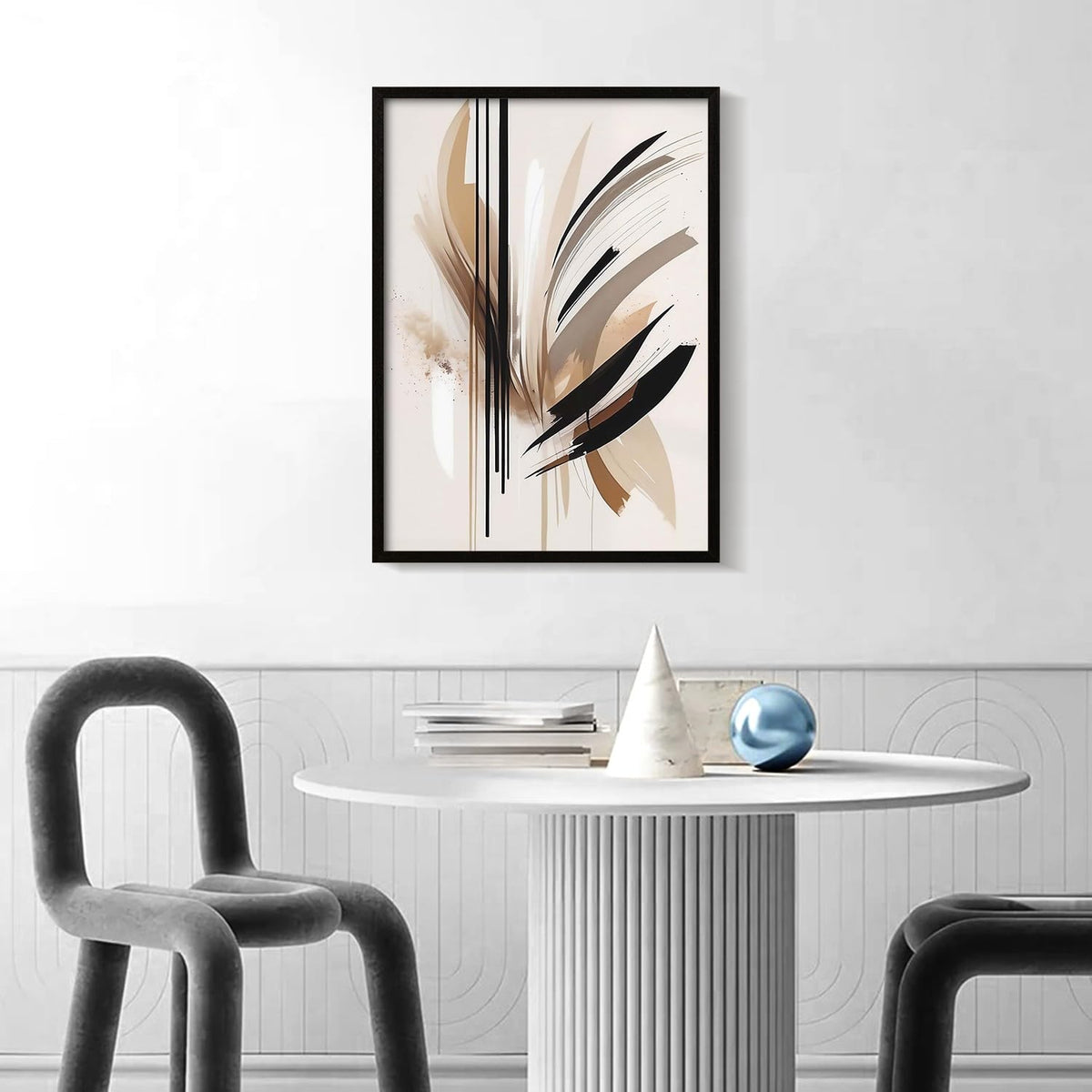 Framed Feather Lines Abstract Canvas Wall Art Print Modern Minimalist Poster Picture Living Room Bedroom Office Gallery Decor Living Room Bedroom Office Apartment 12X16 Inch Ready to Hang