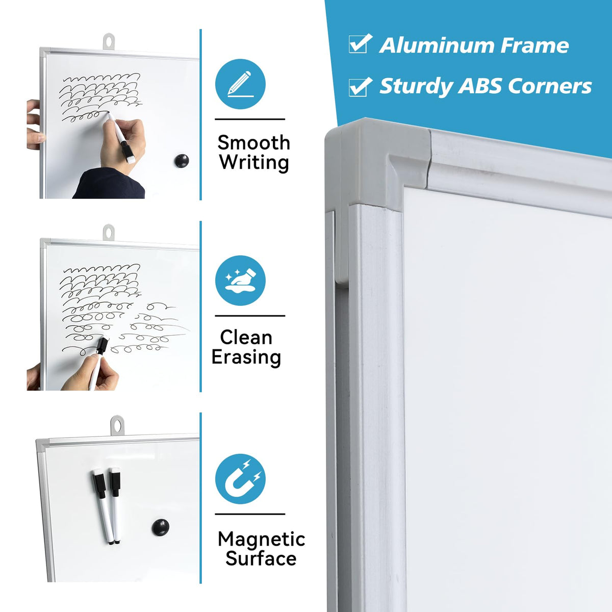 Magnetic Writeboard 24X36 Dry Erase Board Hanging & Wall Mounted Whiteboard S Aluminium Frame Message Boards for Home, School, Office, Kitchen