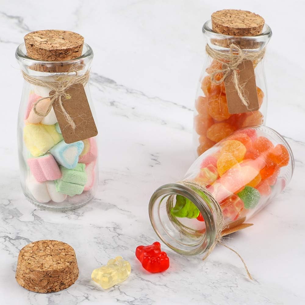 CUCUMI 12pcs 3.4oz Small Glass Jars with Lids, 100ml Candy Jars Potion Bottles with Cork, Mini Jars Set for Party Wedding Favors Halloween Décor