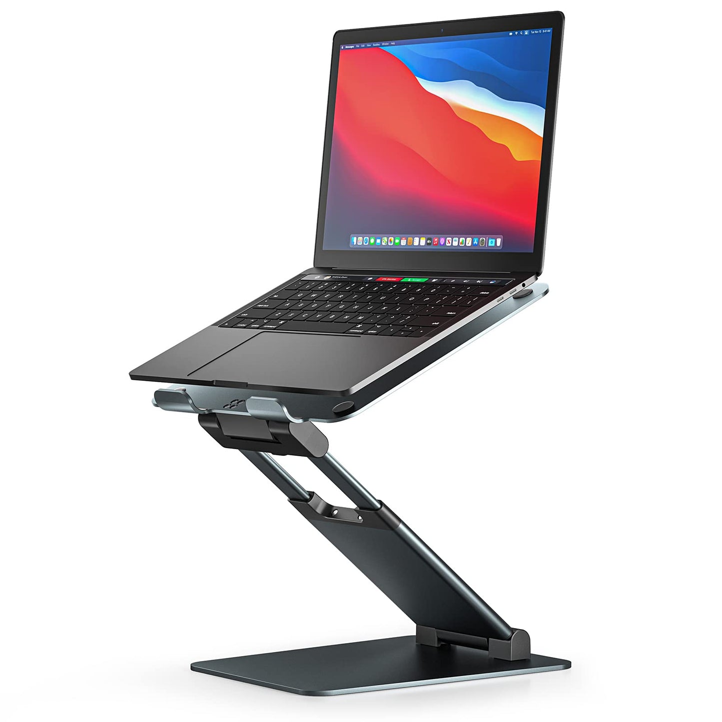 Nulaxy Height Adjustable Laptop Stand for Desk, Dual Foldable Aluminum Computer Riser, Pull Out Design Ergonomic Sit to Notebook Holder Convertor, Compatible with All 10-17" Laptops, Tablets, Gray