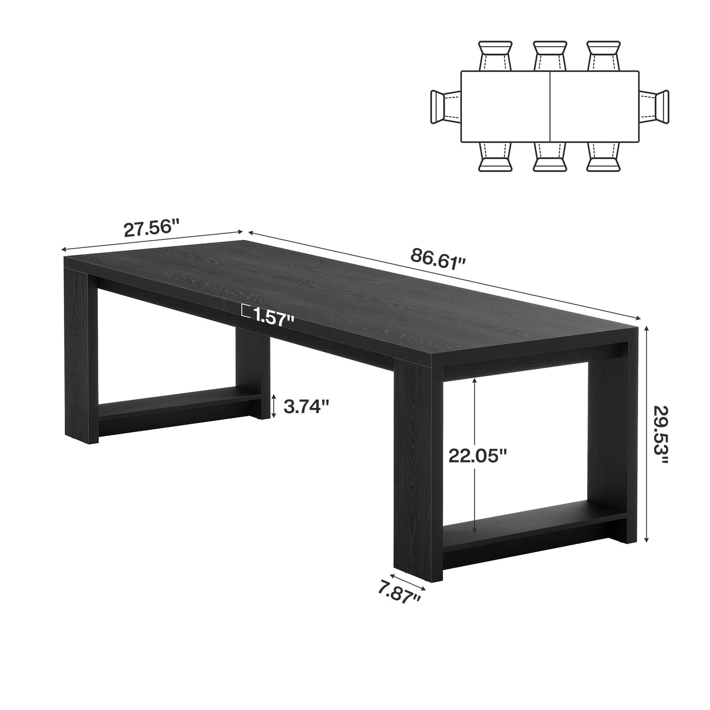 Tribesigns 7 ft Conference Table for 6 to 8 People, Modern Rectangle Meeting Room Desk for Boardroom, Home Office (Black)