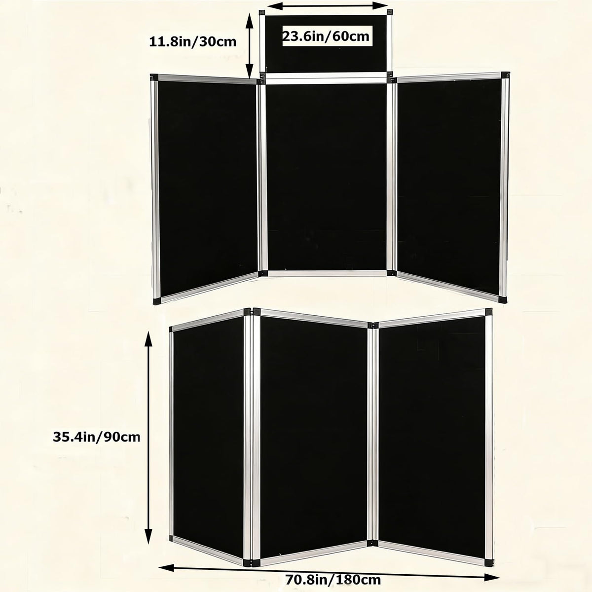 ISXACFF 3+1 Panel Trade Show Presentation Board 70.8“ x 35.4” Trifold Poster Board Folding 3 Panel Exhibition Display Boards Double Sided Tabletop Display with Storage Bag Hook & Loop-Receptive Fabric