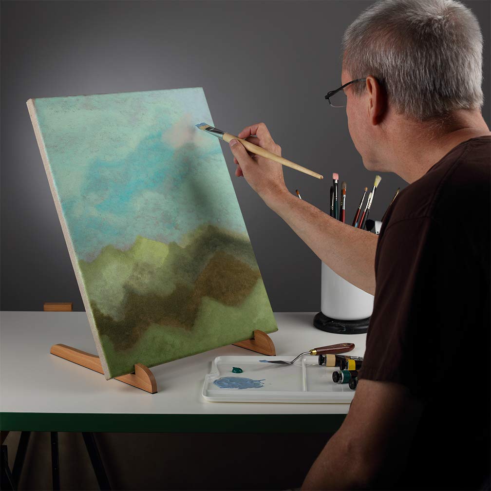 Creative Mark The Original Overby Tabletop Painting Easel, Portable Compact Easy Carry, Hold & Display Stretched Canvas Stable, 12" Inches, Natural Wood