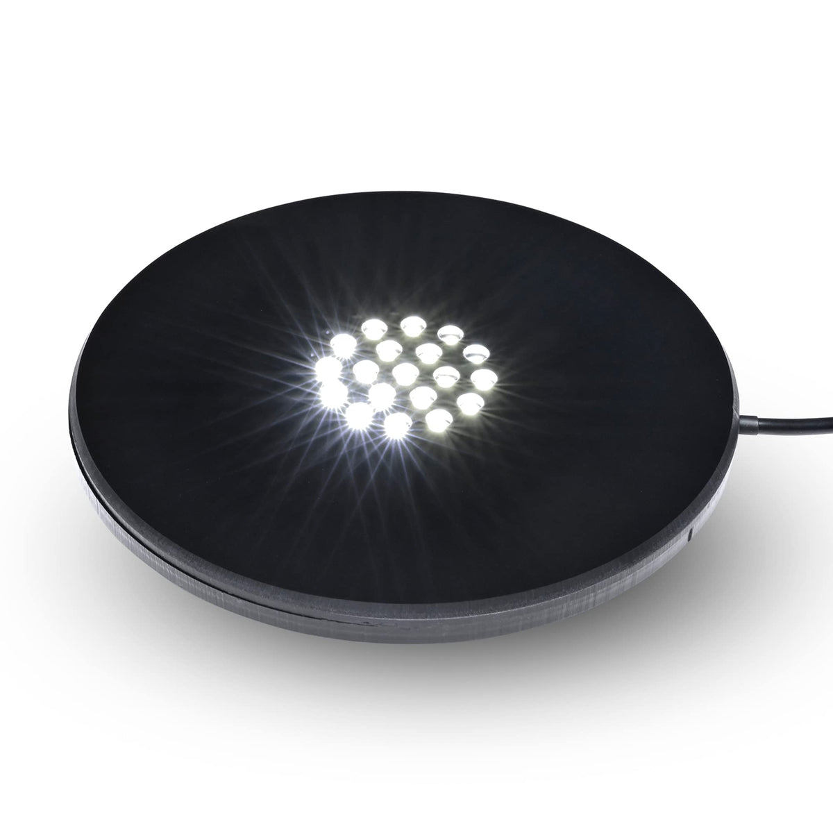 ASENTE 19 LED White Light Stand Base - Circular Illuminated Display Pedestal for 3D Crystal Glass Art - LED Light Base & Crystal Display Stand, AC/USB Plug Operated Lighted Acrylic, Crystal Base Black