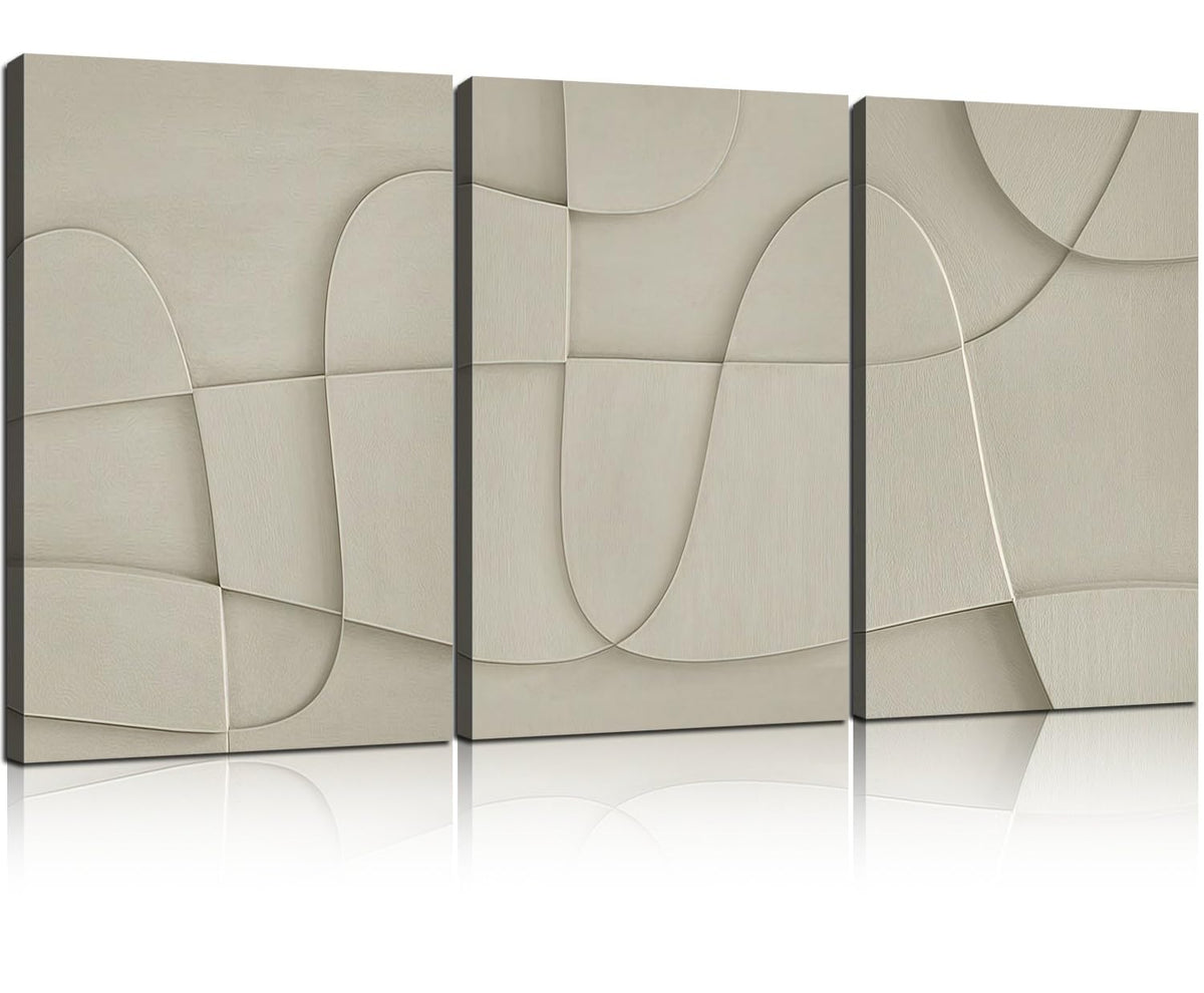 RJETZMU 3 Pcs Abstract Geometric Canvas Wall Art Modern Minimalist Beige Line Pattern Wall Decor for Bedroom Living Room Office 12x16 Inch Ready to Hang