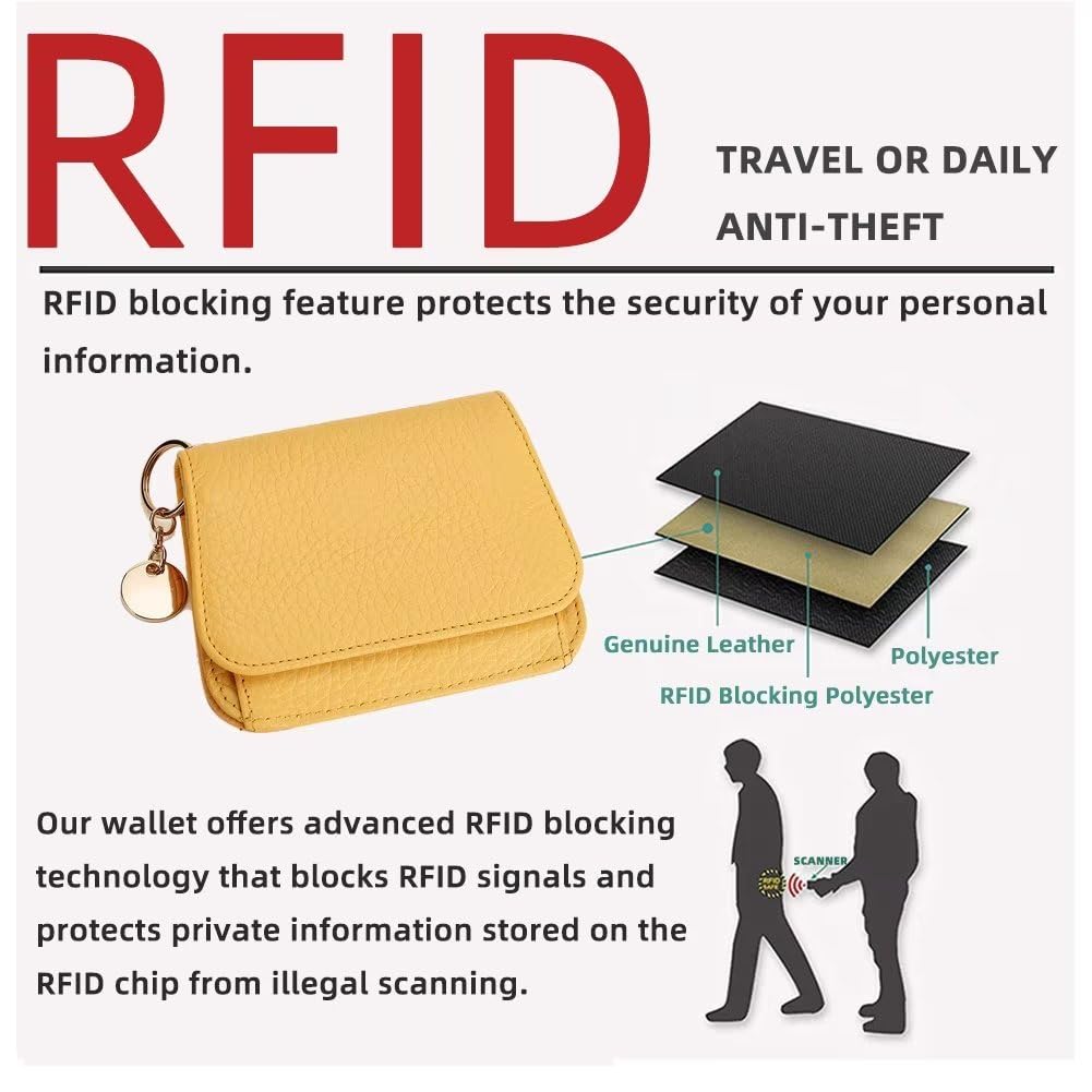 Mudono Small Wallet for Women RFID Blocking Genuine Leather Card Case Slim Tri-Fold Wallet with Zipper Pocket and Keychain
