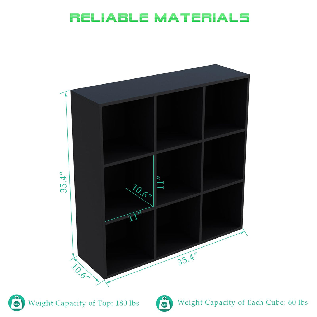 OSCHF 9-Cube Storage Shelf Bookcase - Wooden 3-Tier Free Standing Open Bookshelf for Home and Office, Organizer Cabinet in Black