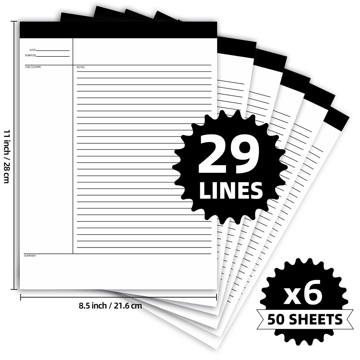 Uzant 6 Pack Notepads 8.5 x 11, 300 Sheets College Ruled Legal Pads Lined Paper Writing Pads, White Note Pads Notebook for Office Business School College, 50 Sheets/Pad, Letter-Trim Perforated