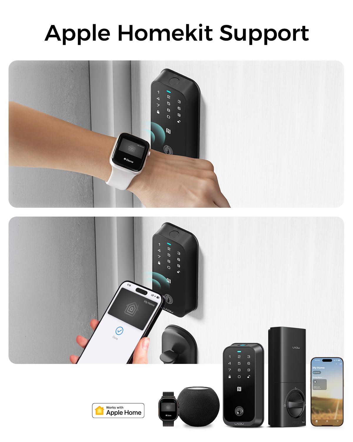 Smart Lock with Apple Home Key, Fingerprint Keyless Entry Door Lock Deadbolt for Front Door, Works with Homekit, Keypad, Auto Lock & Easy Install, US Tel Support