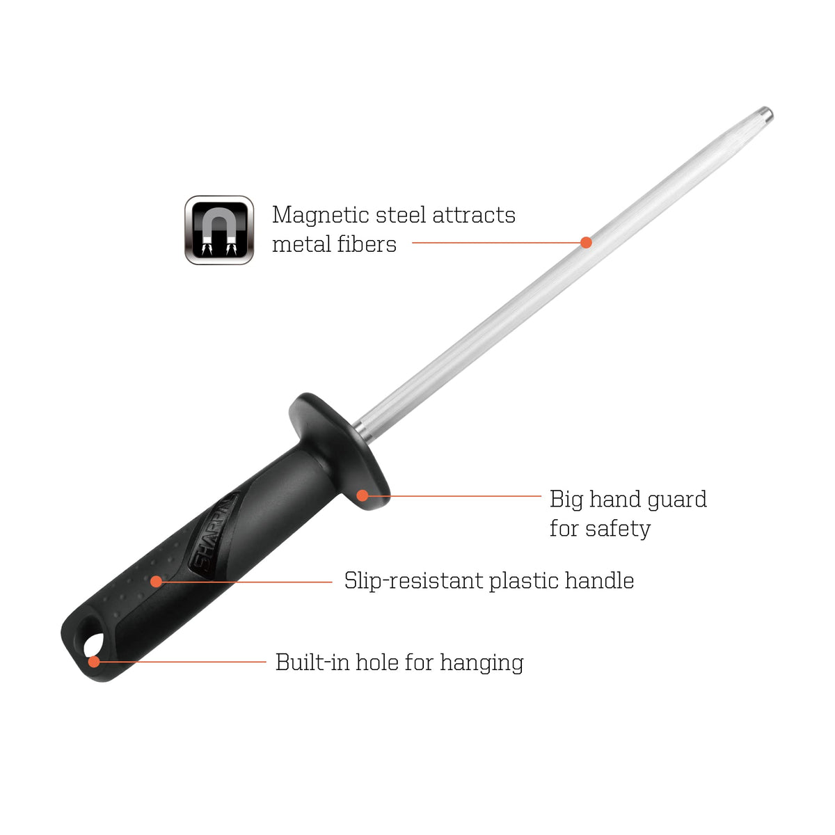 SHARPAL 117N Professional Kitchen Knife Sharpening Honing Steel Sharpener Rod Restore Blade Quickly(10 Inch)