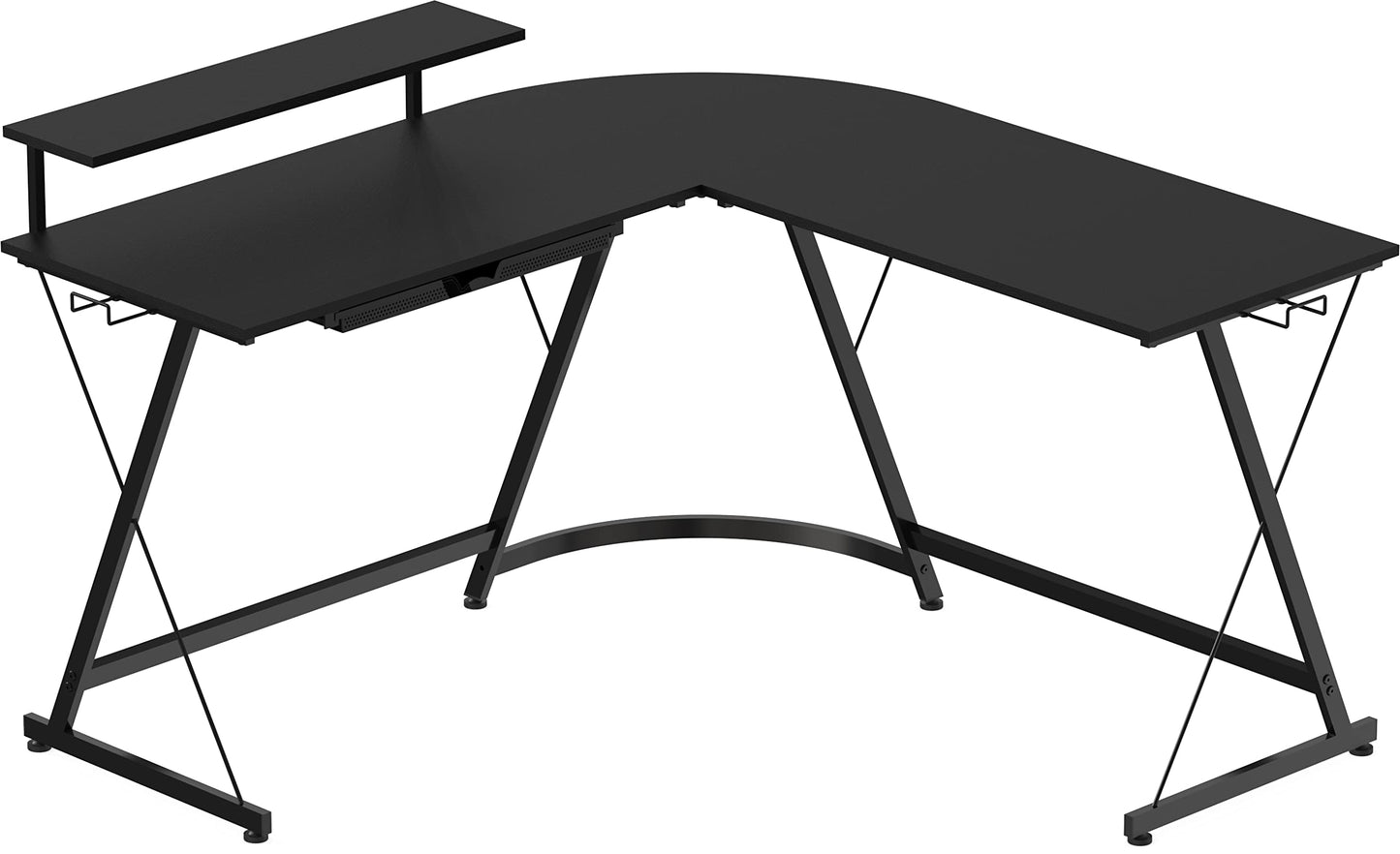 SHW 51 x 51 Inches Vista L-Shaped Desk with Monitor Stand and Drawer, Black