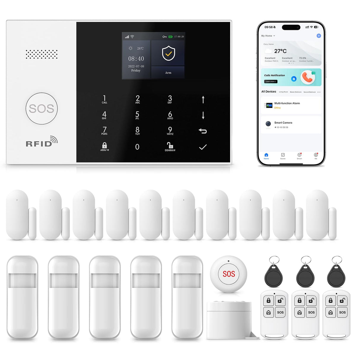YBJ 4G and WiFi Wireless Home Alarm System, DIY Burglar Alarm System for Home Security with App Control, Door Window Sensor, Motion Detector,Work with Google Assistant and Alexa (PG-105-F)