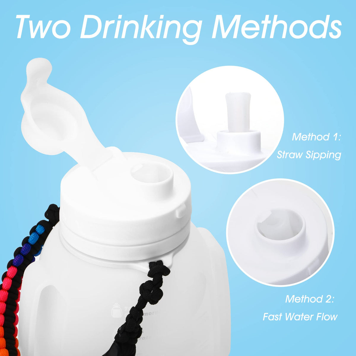 TakeToday Motivational Collapsible Water Bottle with Straw and Paracord Handle 1.2L 40 OZ Reusable Silicone Sports Water Jug with Time Marker Leakproof Large Water Bottles for Yoga Outdoors