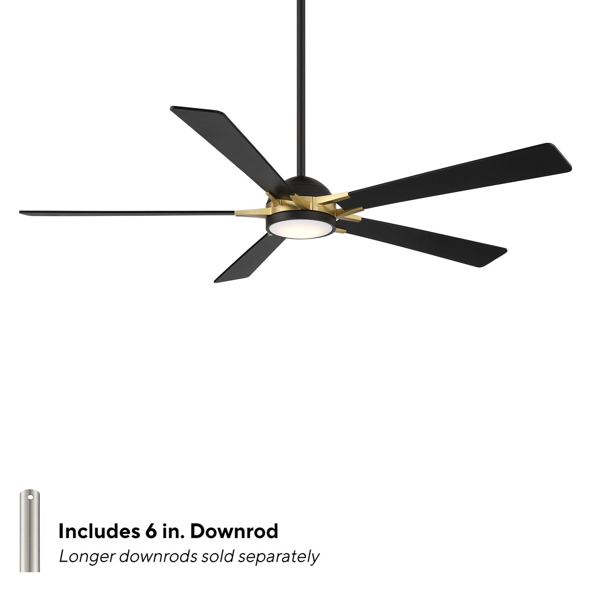 Rotary Indoor and Outdoor 5-Blade 65in Smart Home Ceiling Fan in Matte Black Soft Brass with 2700-3000-4000-5000K Selectable LED Light Kit and Remote Control works with iOS or Android WAC App