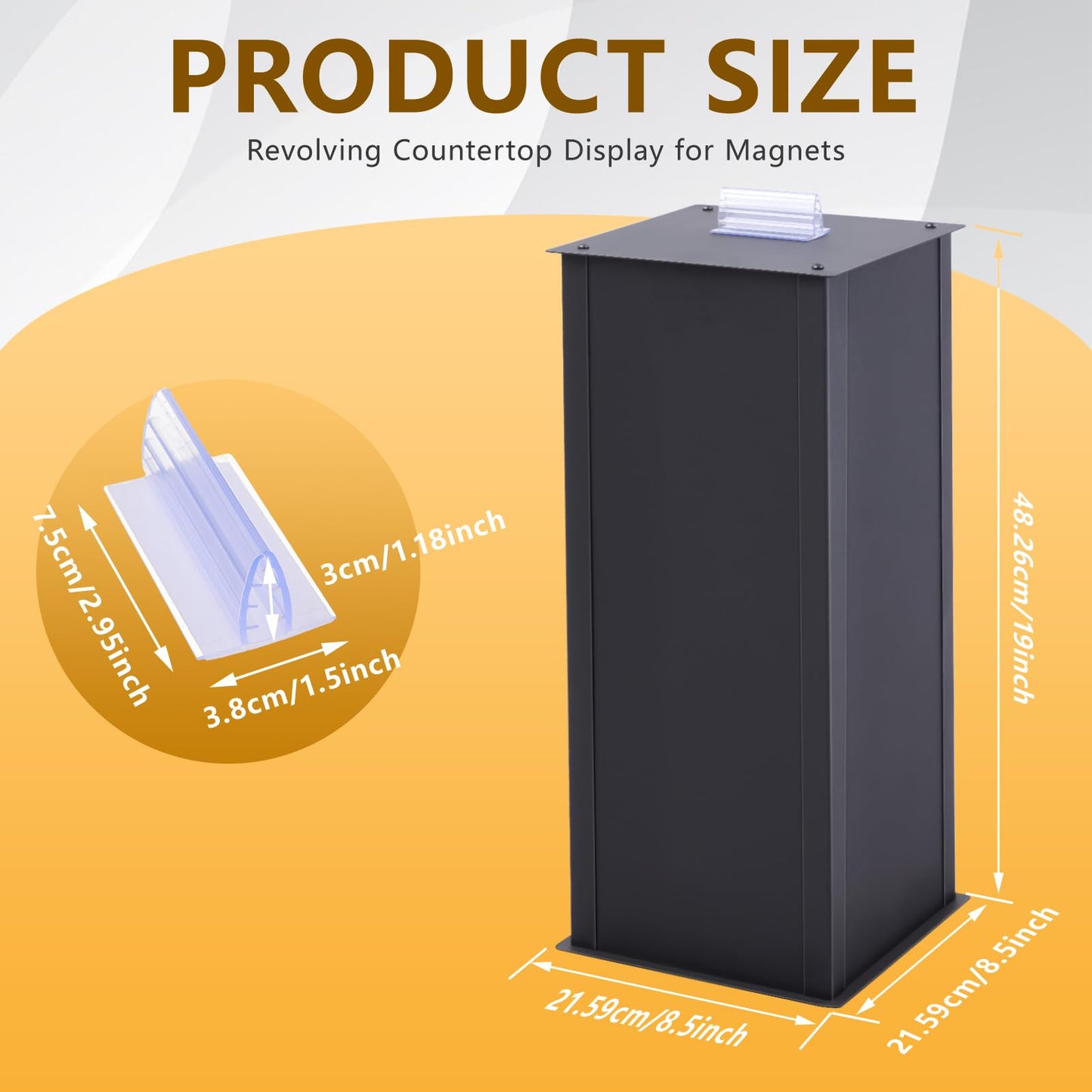 LEIFIDE 19 × 8 1/2 × 8 1/2 inch Rotating Metal Black Four-Sided Magnetic Display Stand, suitable for magnetic keychains, jewelry, badges, models, jewelry fridge magnets, etc