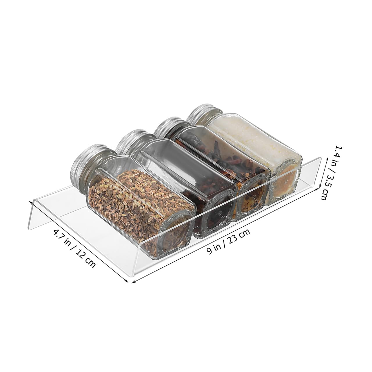 Cabilock 4 Pack Expandable Spice Drawer Organizer, Clear Acrylic Seasoning Rack for Kitchen Cabinet, 4-tier Tiered Tray Insert, Adjustable Wide Storage for Jars, Condiments & Nail Polish