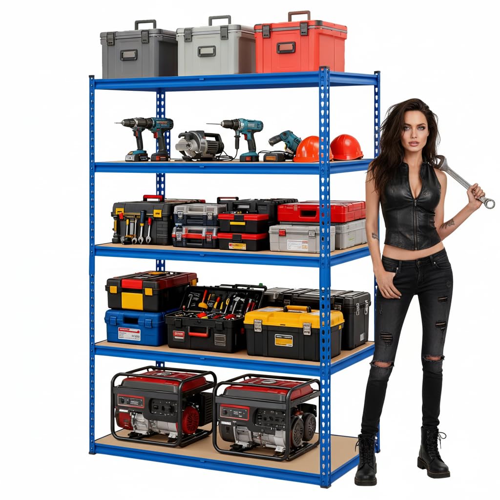 MERXENG 2500LBS Heavy Duty Garage Shelving, 5-Tier Adjustable Storage Shelves, Industrial Metal Rack Unit for Warehouse, Pantry, Garage Organization, 48" W x 24" D x 71" H, Blue