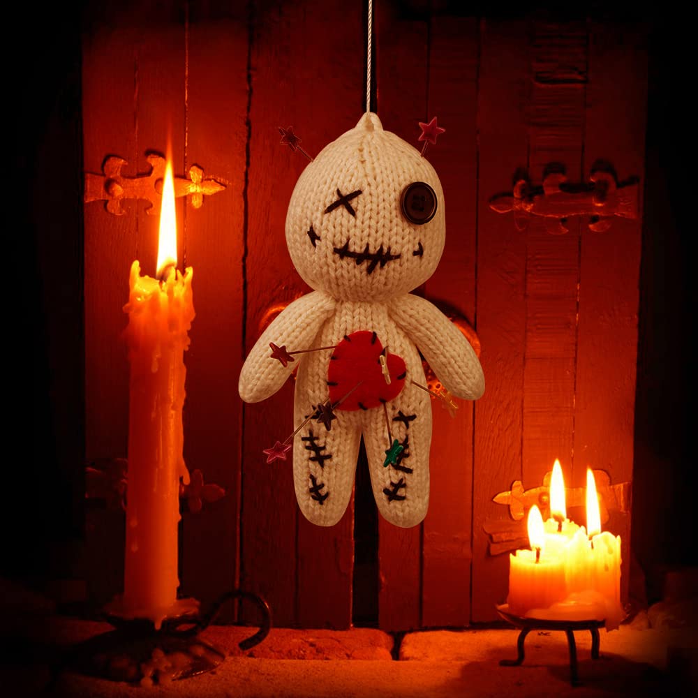 PATYGR 19 Pcs Voodoo Dolls Set with Creepy Doll Halloween Scray Ghost Plush Pin Holder Horror Unique Funny Christmas Ornaments Fidget Toys Gift(Knitwear,White)