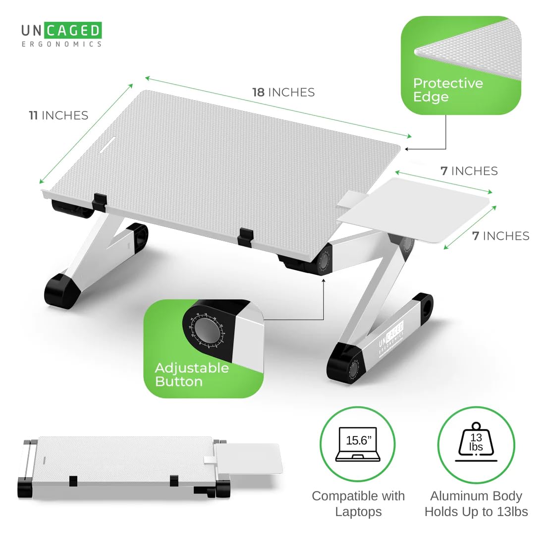 Uncaged Ergonomics Adjustable Keyboard Tray, Silver, Keyboard Tray, Ergonomic, Wrist Support, Portable, Universal, Aluminum