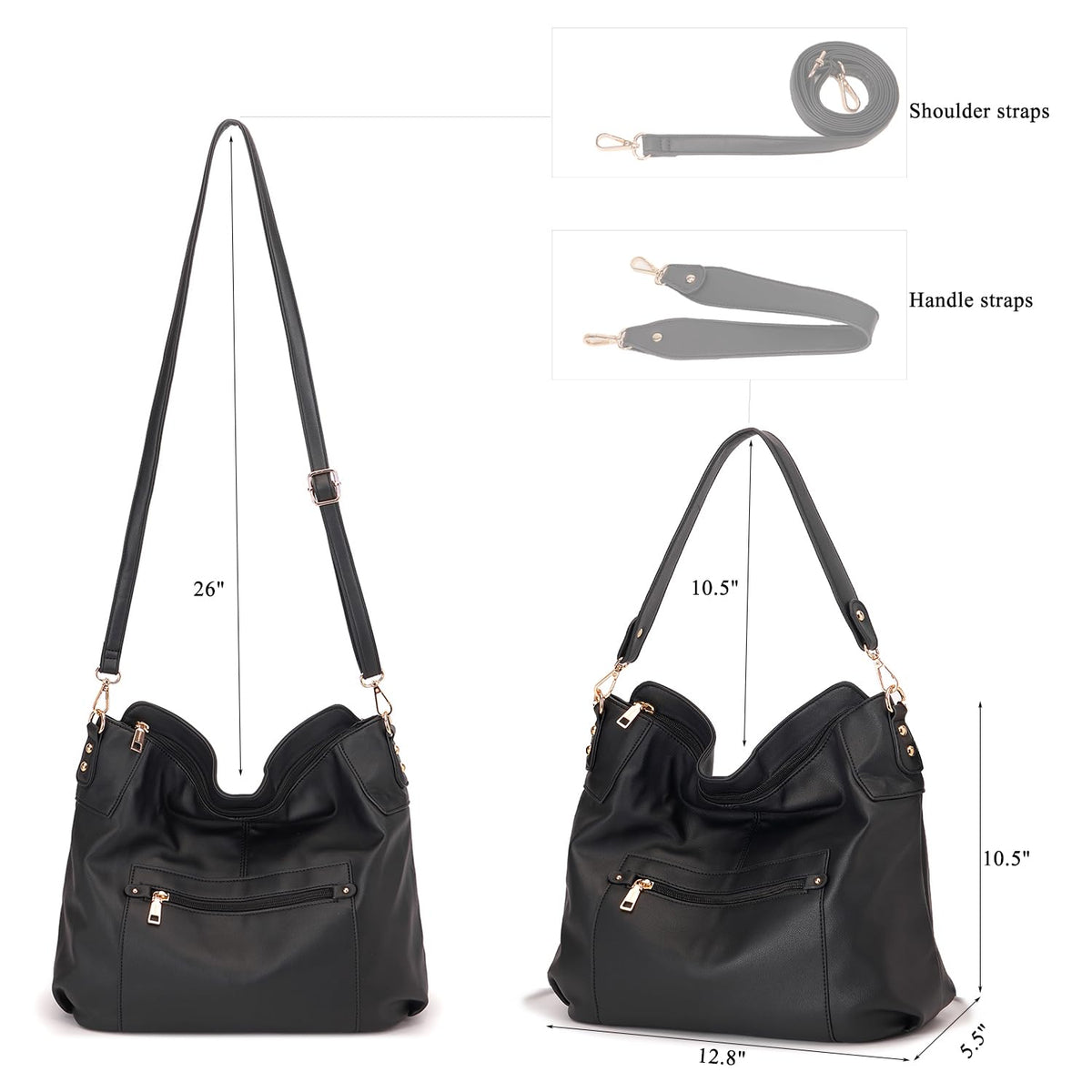 Large Crossbody Bags Ladies Shoulder Handbags Purse and Wallet Set for Women Hobo Purses Black