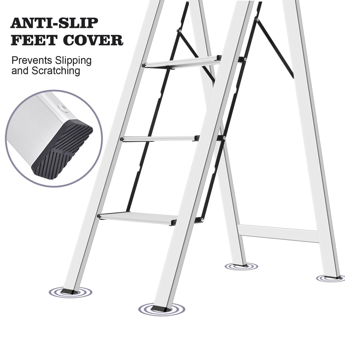KINGRACK Aluminium 4 Step Ladder, Lightweight Step Stool with Non-Slip Pedals, Handrail, Foldable Step Ladder for Kitchen, Garage, Home, Space Saving, Sturdy and Portable, Silver