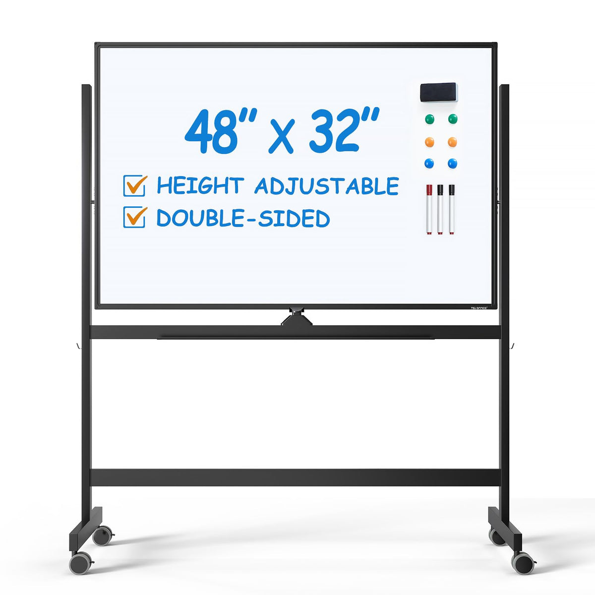 TSJ OFFICE Large Rolling Whiteboard - Dry Erase Magnetic 48 x 32 Inches White Board Height Adjust Double Sides Mobile Portable Easel on Wheels, Dry Erase Board with Stand for Office, Home & Classroom