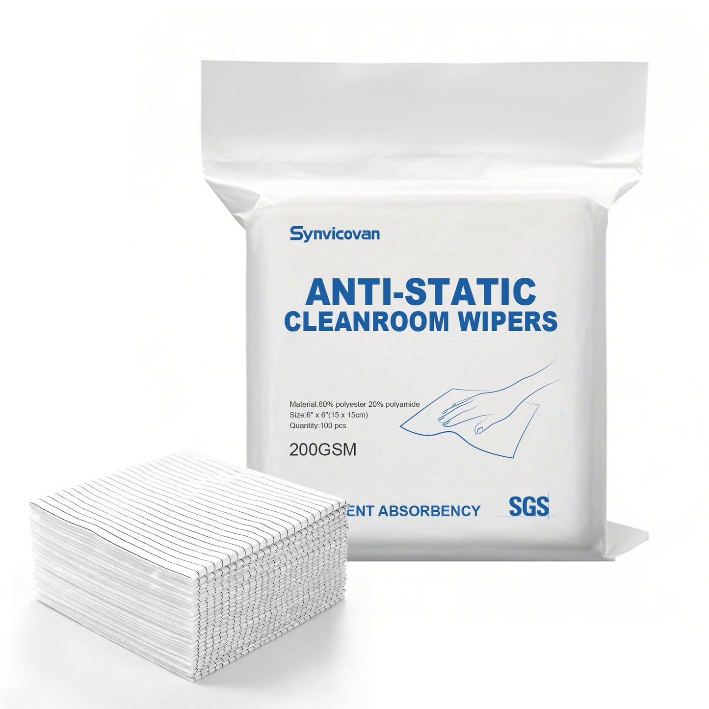 Synvicovan Anti-Static Microfiber Wipes 6"x6"(100 Pcs,Class 100, 200GSM) Lint Free Cloths Reusable Special ESD protection design is suitable for protecting sensitive electronic components and tools