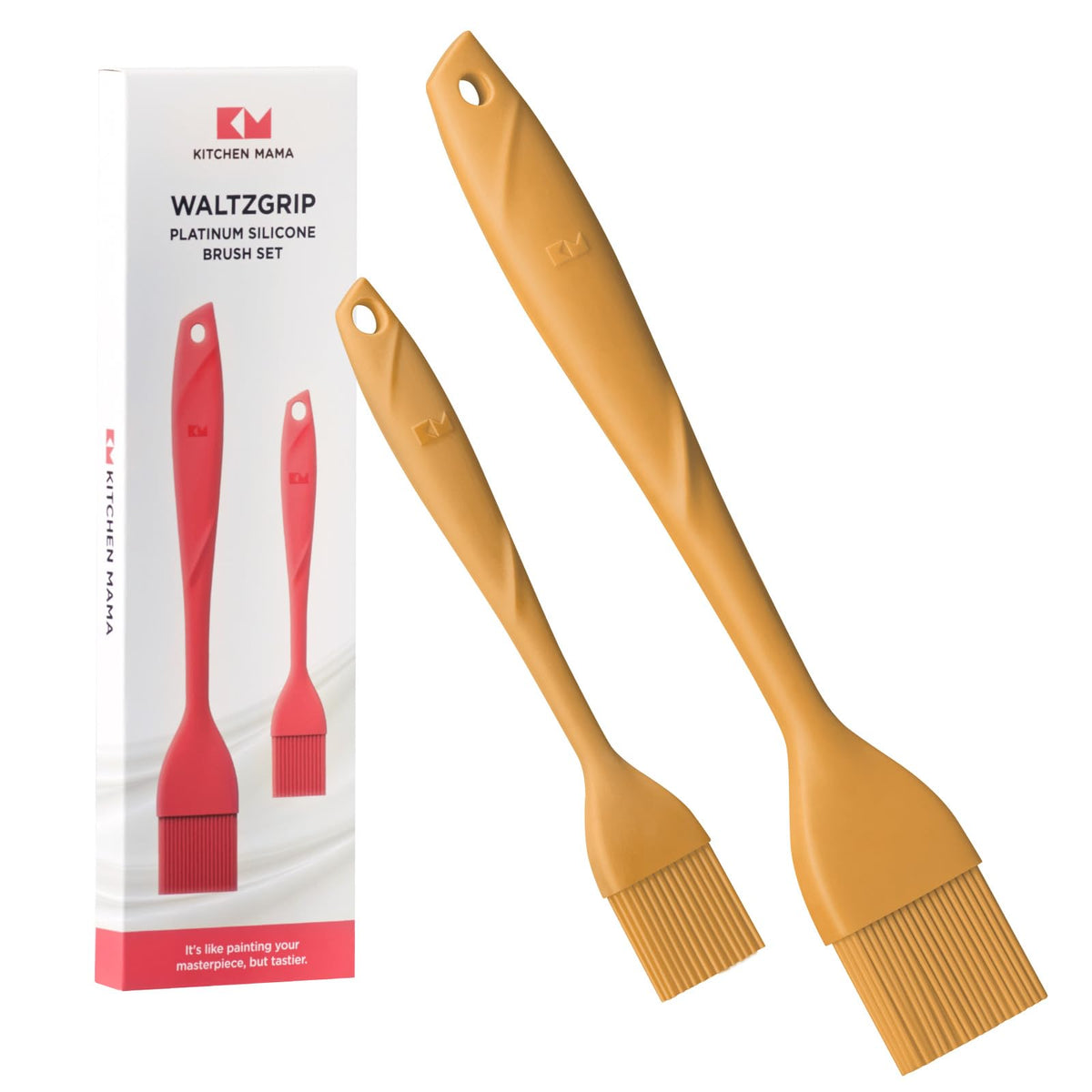 Kitchen Mama WaltzGrip Platinum Silicone Basting Pastry Brush: Set of 2 Heat-Resistant Brushes Utensils for Cooking, Baking, Grilling, Barbecue, and Spreading Oil, Butter, Egg (Yellow)